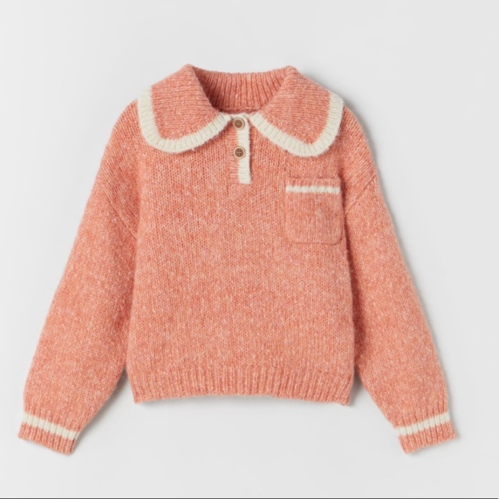 Zara Rustic Knit Collared Sweater Brick